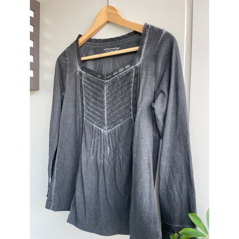 SOFT SURROUNDINGS washed gray cotton Philomena tunic top blouse - Picture 3 of 7